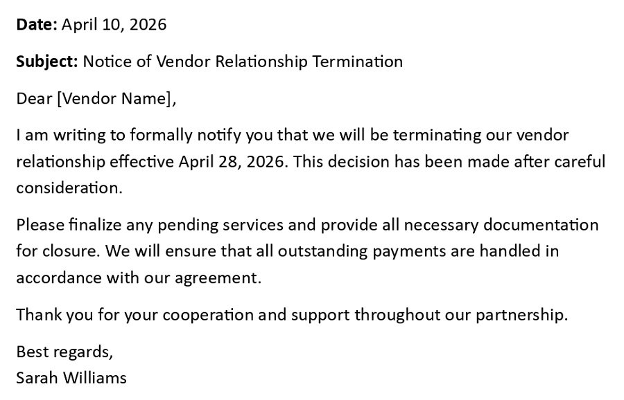 Notice of Vendor Relationship Termination