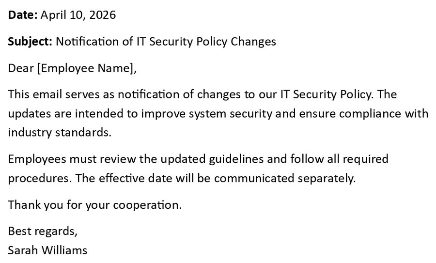 Notification of IT Security Policy Changes