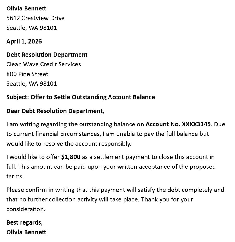 Offer to Settle Outstanding Account Balance
