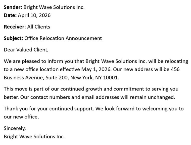 Office Relocation Announcement Letter (USA Format + 5 Templates)