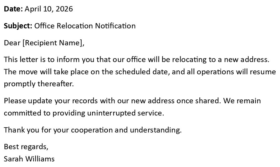 Office Relocation Notification