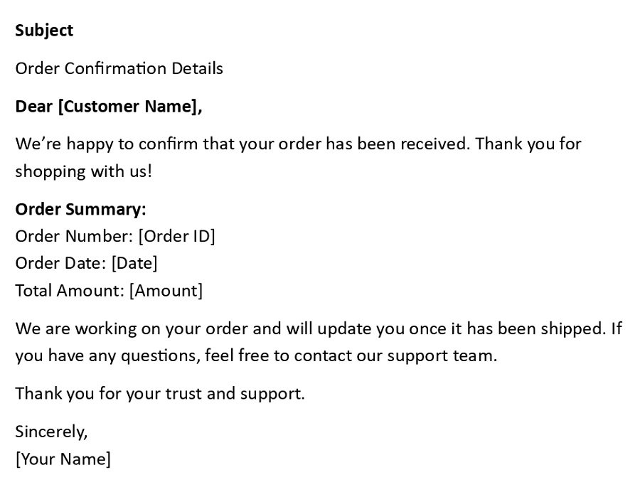 Order Confirmation Details