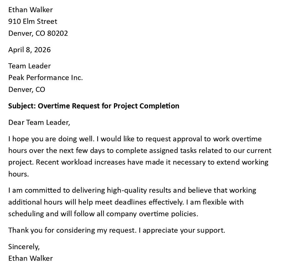 Overtime Request for Project Completion