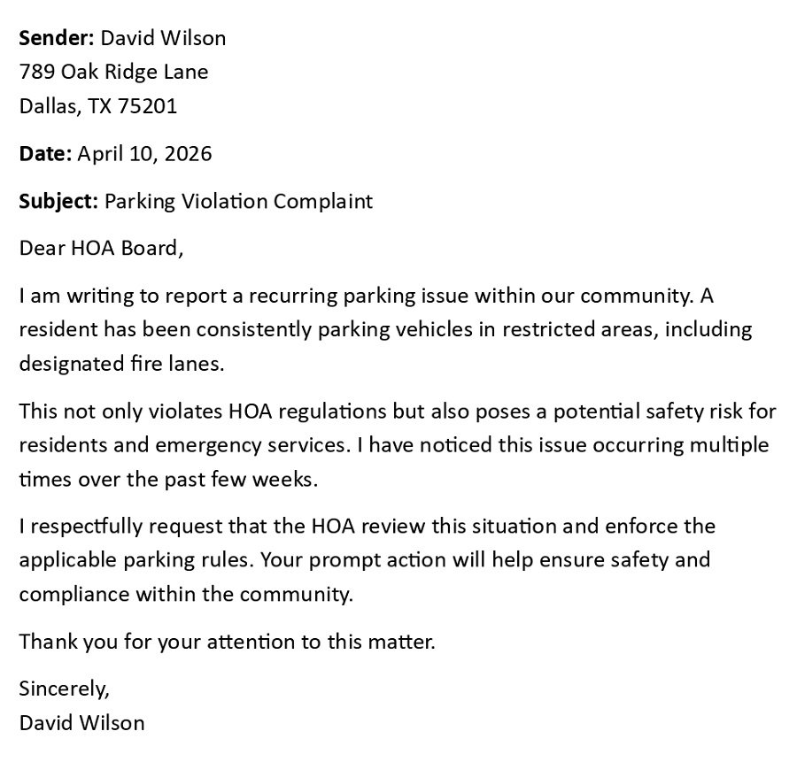 Parking Violation Complaint