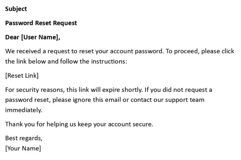 Password Reset Email Template (USA Format + 5 Examples)