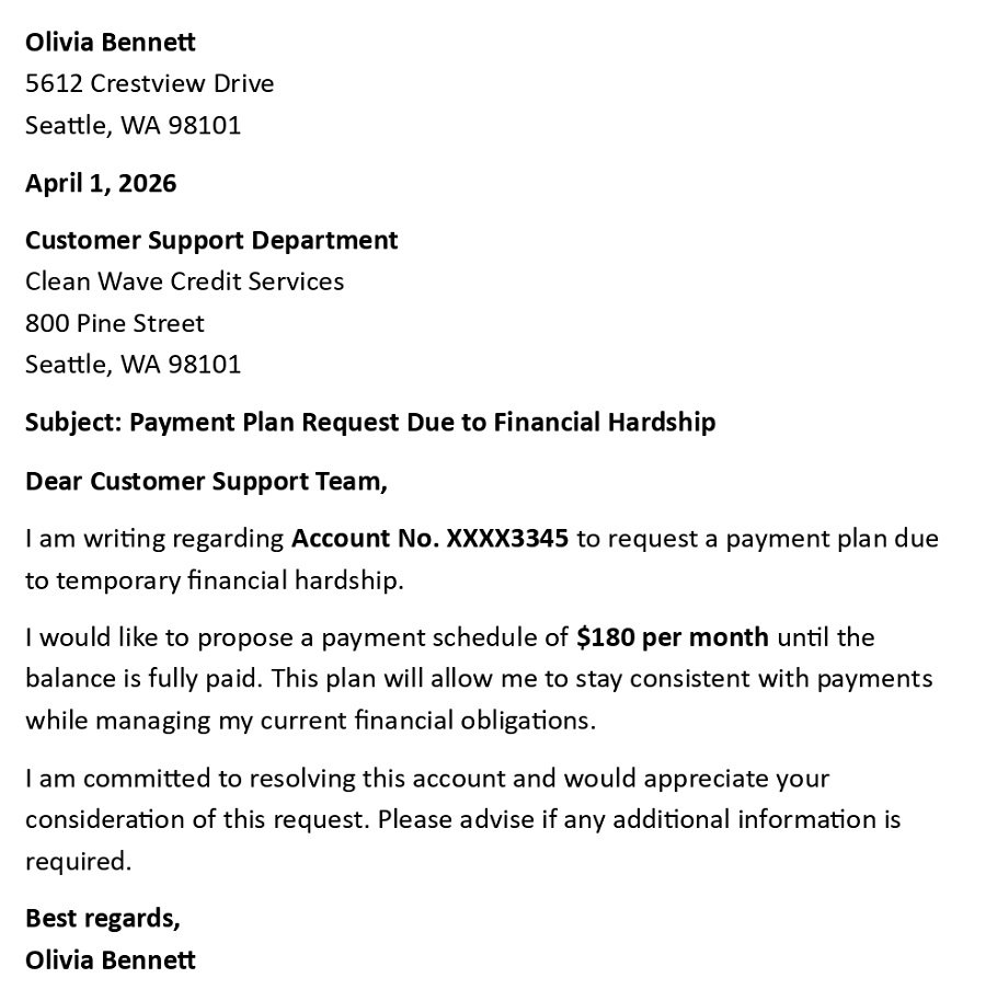 Payment Plan Request Due to Financial Hardship