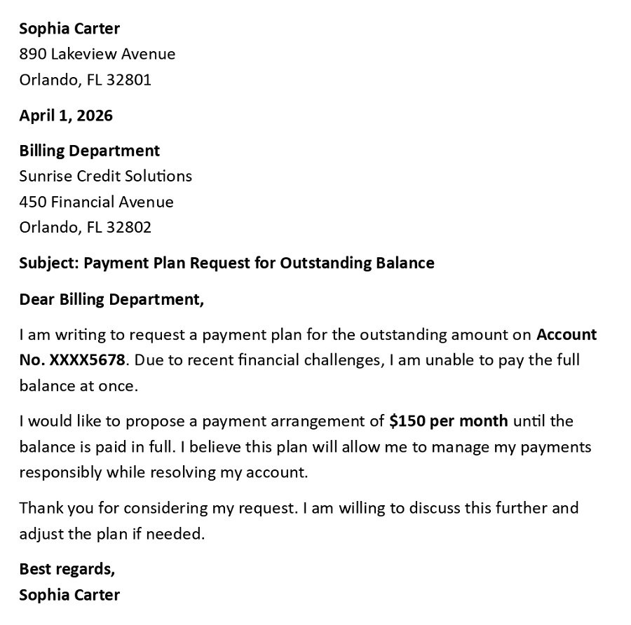 Payment Plan Request for Outstanding Balance