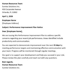Performance Improvement Plan Letter (USA HR + 5 Samples)