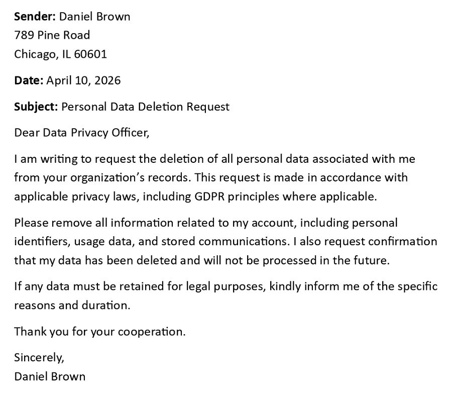 Personal Data Deletion Request