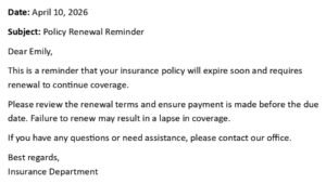 Insurance Policy Renewal Letter (USA Format + 5 Samples)