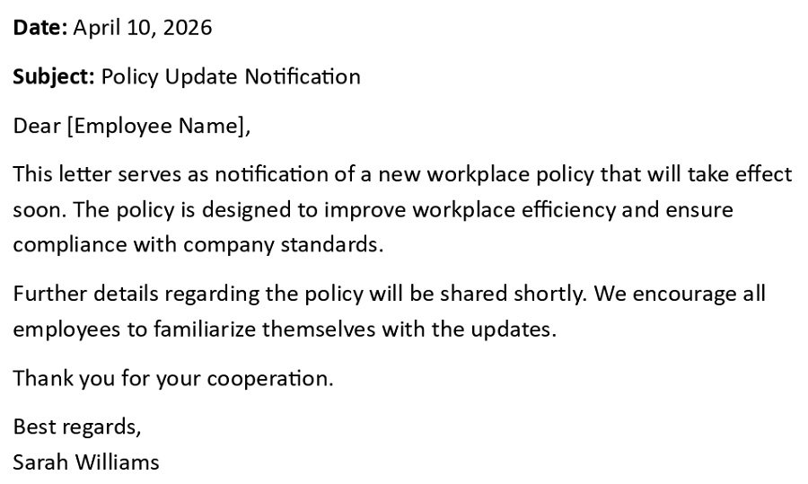 Policy Update Notification