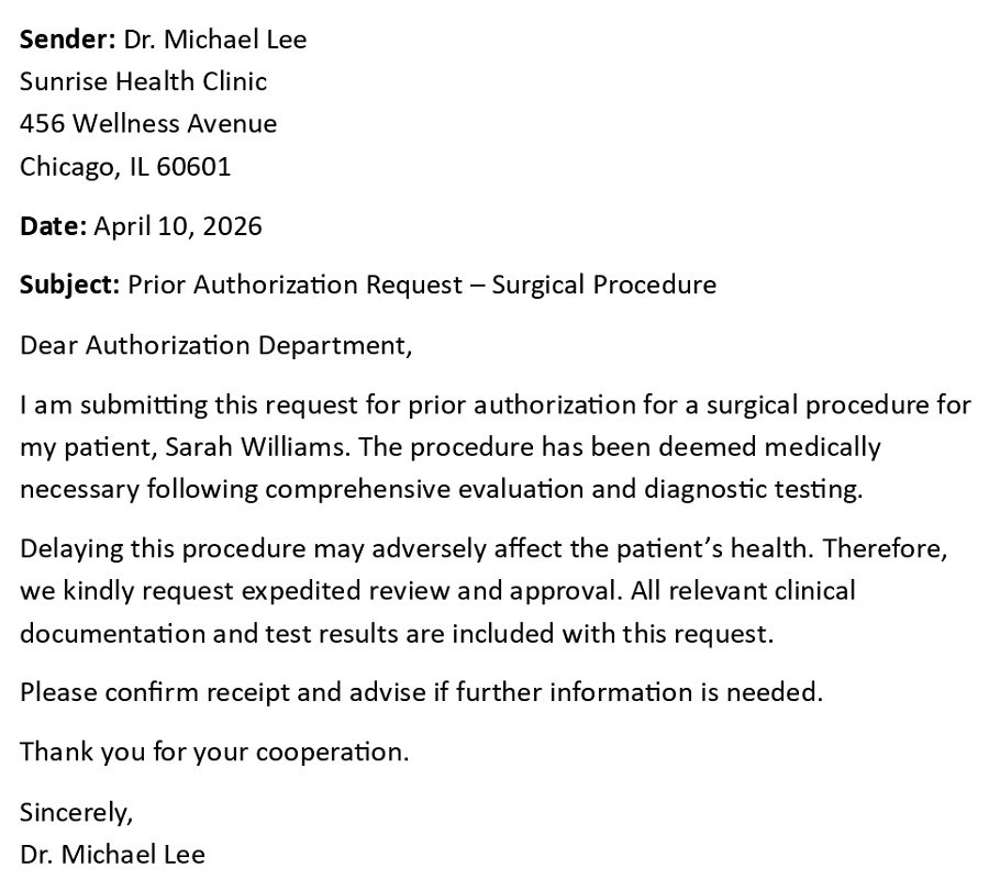 Prior Authorization Request – Surgical Procedure