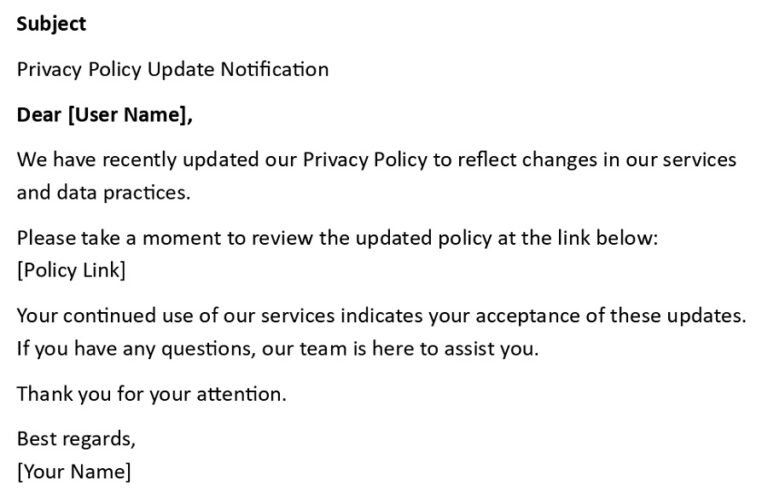 Noification Policy Examples Privacy Policy Update Notification Email (USA Format + 5 Examples)
