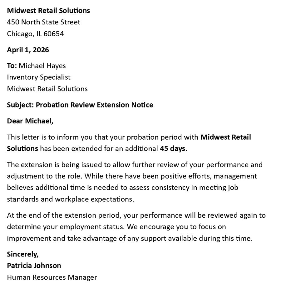 Probation Review Extension Notice