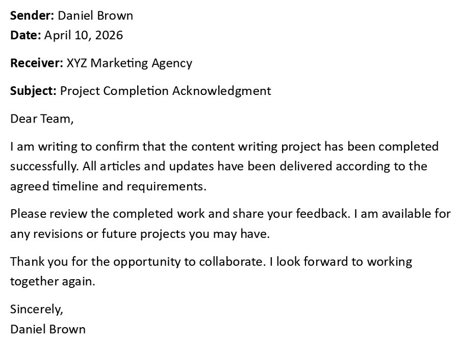 Project Completion Acknowledgment