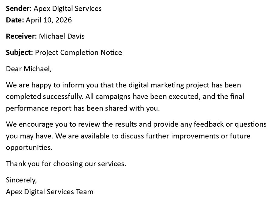 Project Completion Notice