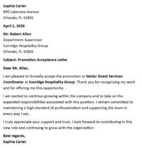 Promotion Acceptance Letter (USA Professional Format + 5 Samples)