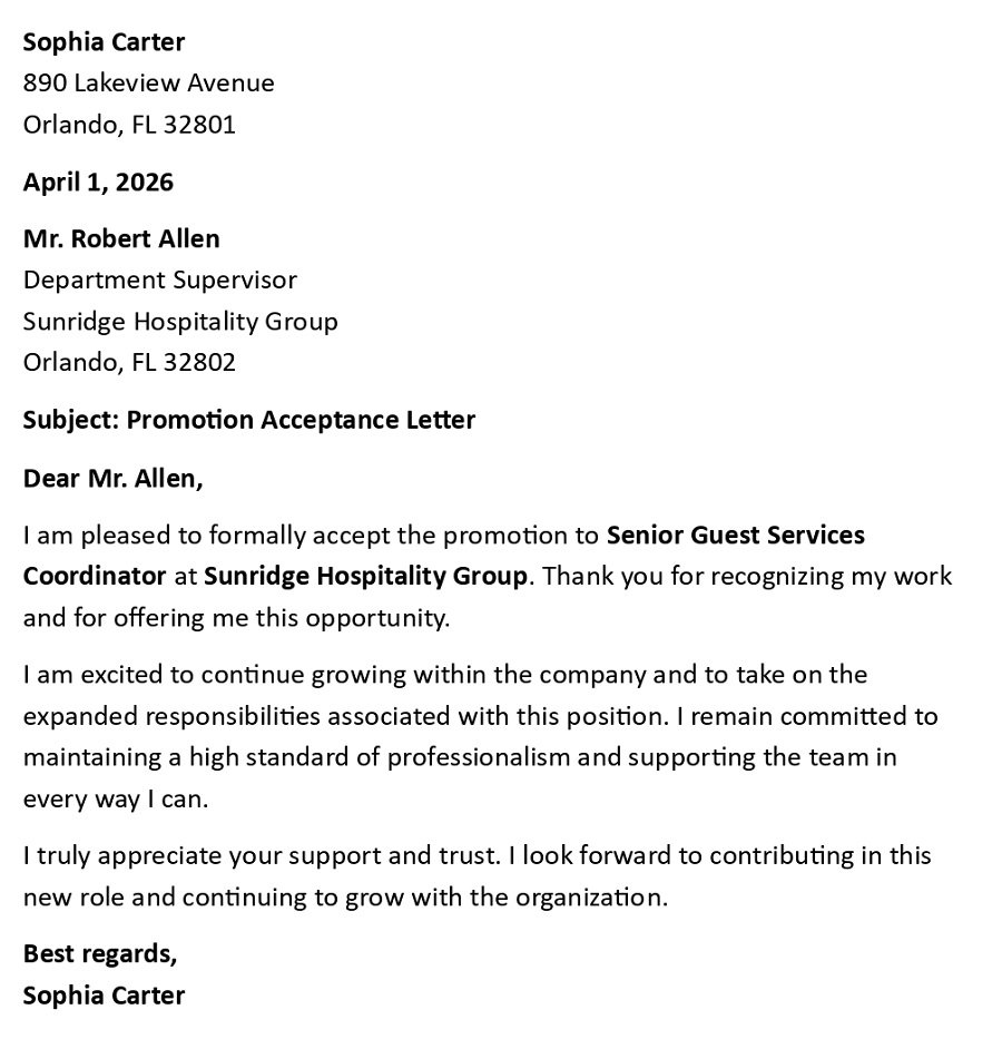 Promotion Acceptance Letter