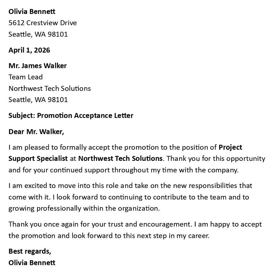 Promotion Acceptance Letter
