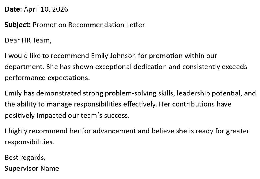 Promotion Recommendation Letter