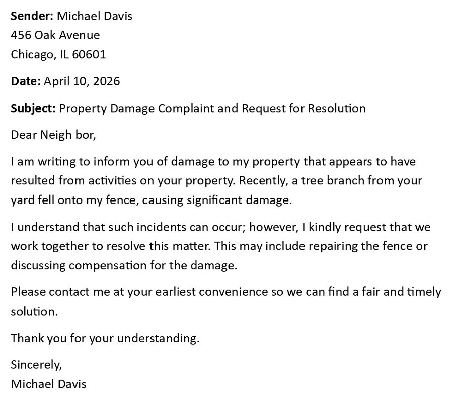 Property Damage Complaint and Request for Resolution