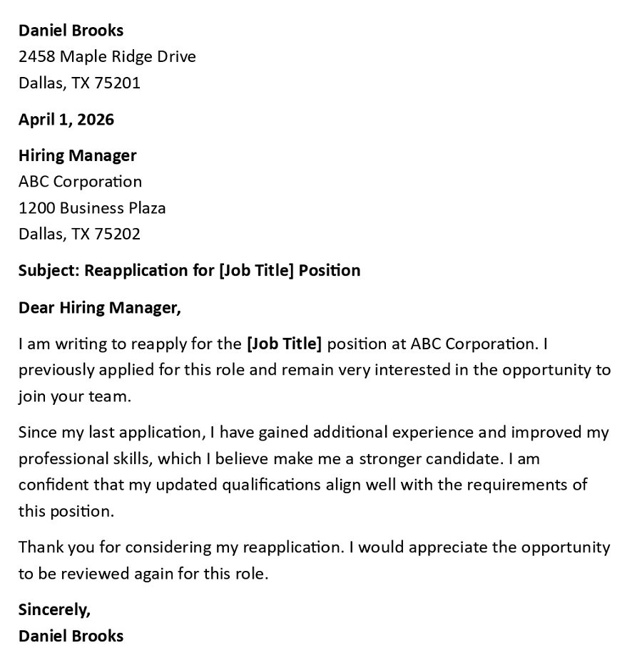 Reapplication for [Job Title] Position