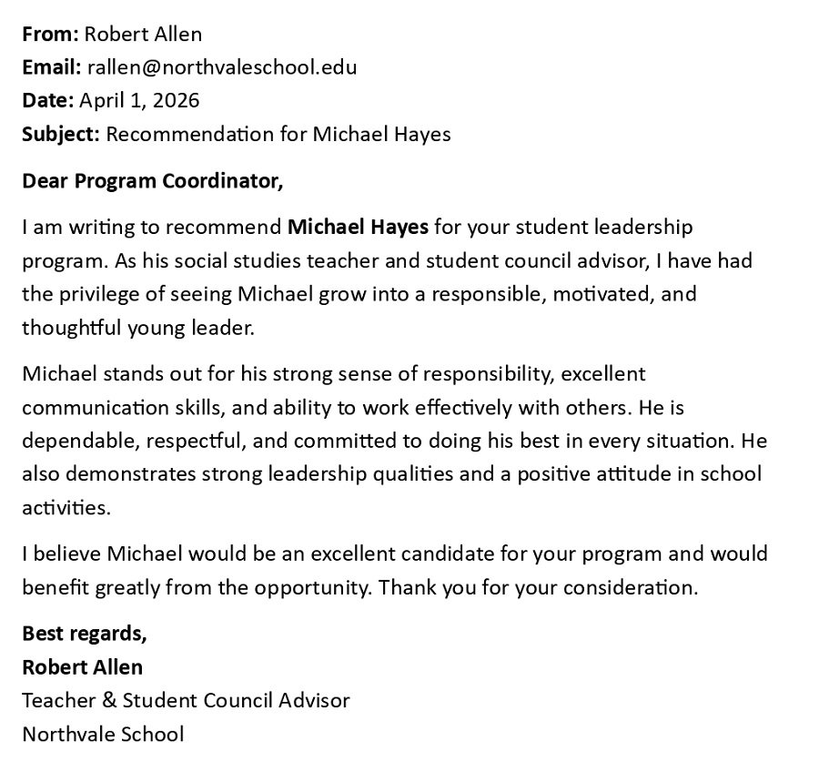 Recommendation for Michael Hayes