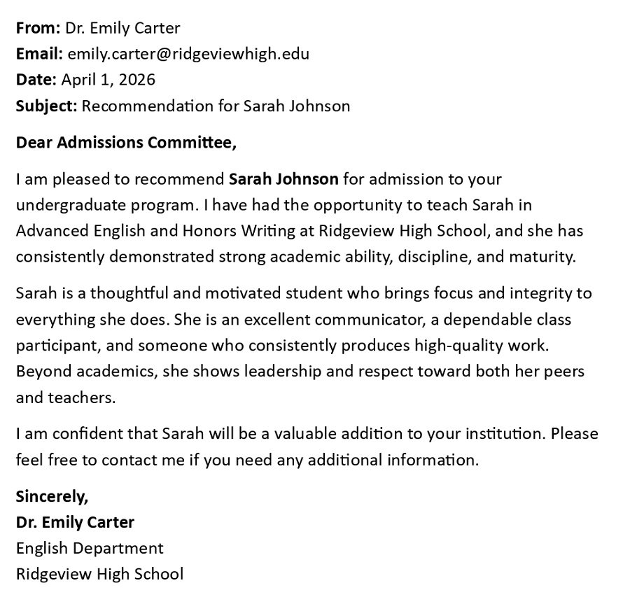 Recommendation for Sarah Johnson