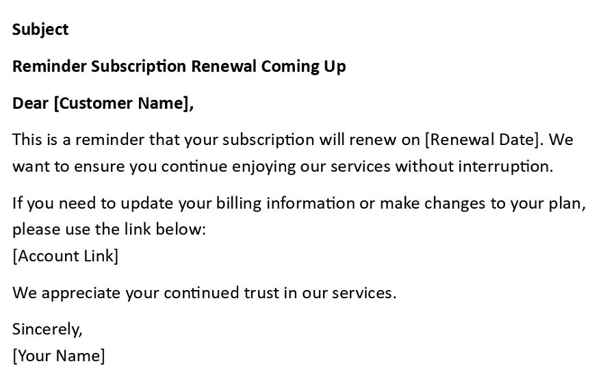 Reminder Subscription Renewal Coming Up