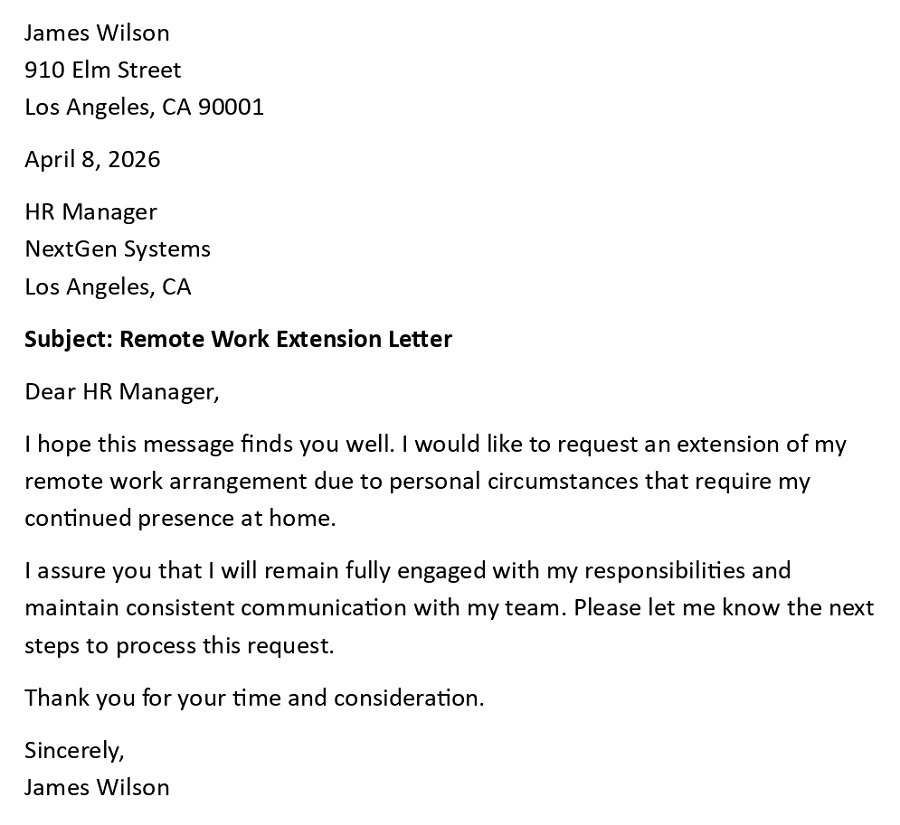 Remote Work Extension Letter