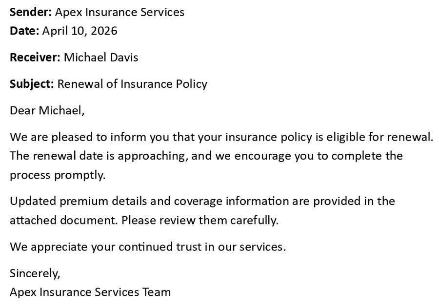 Renewal of Insurance Policy