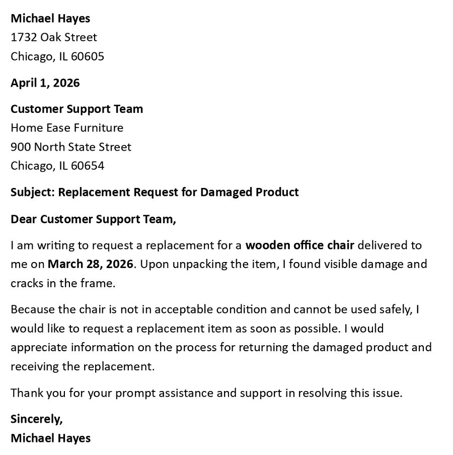 Replacement Request for Damaged Product