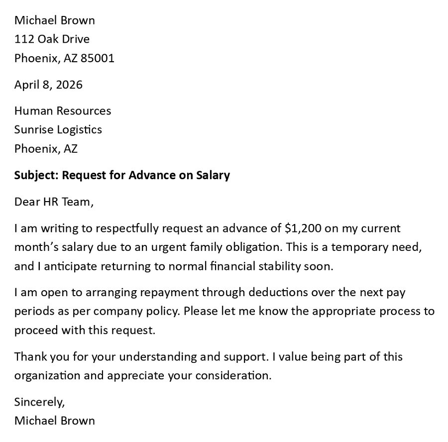 Request for Advance on Salary