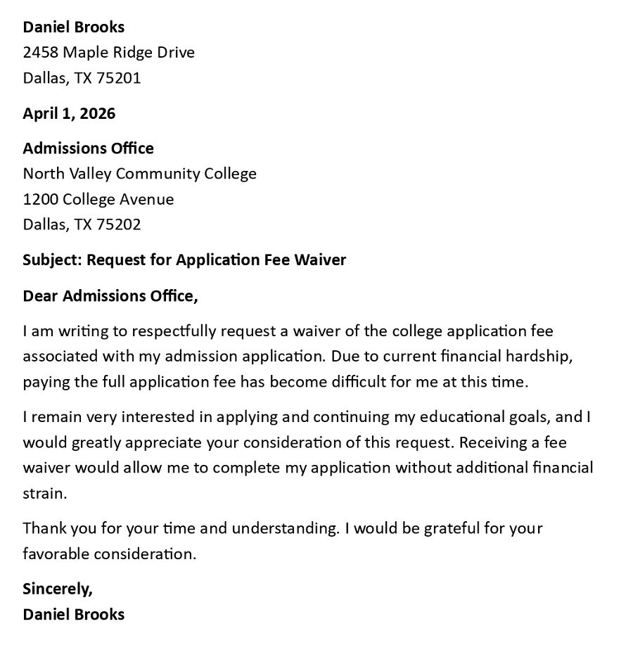 Request for Application Fee Waiver