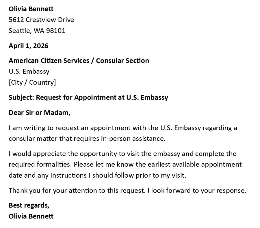 Request for Appointment at U.S. Embassy
