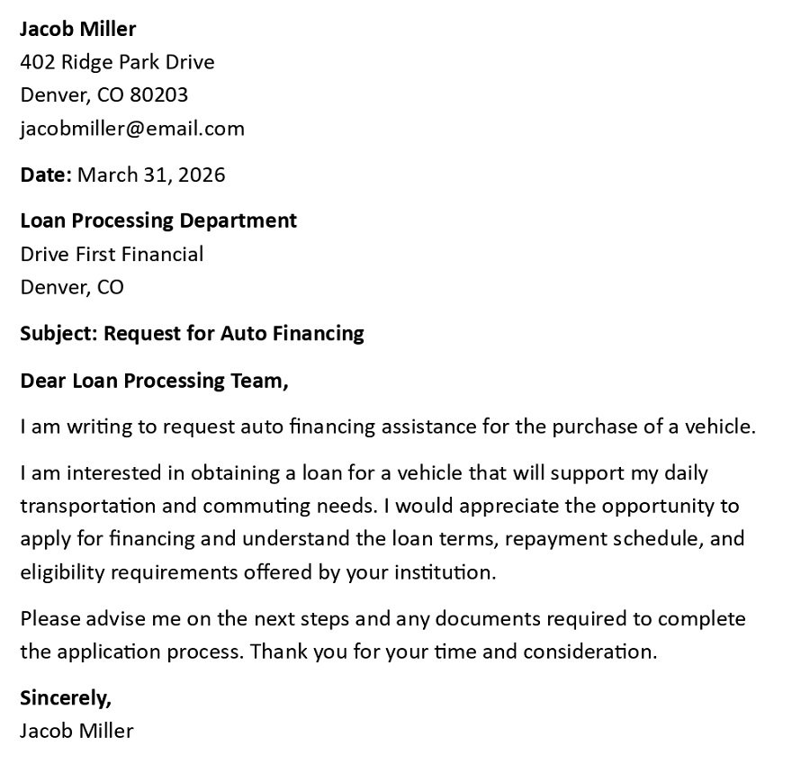 Request for Auto Financing