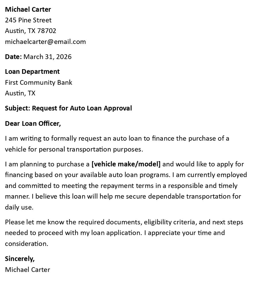 Request for Auto Loan Approval