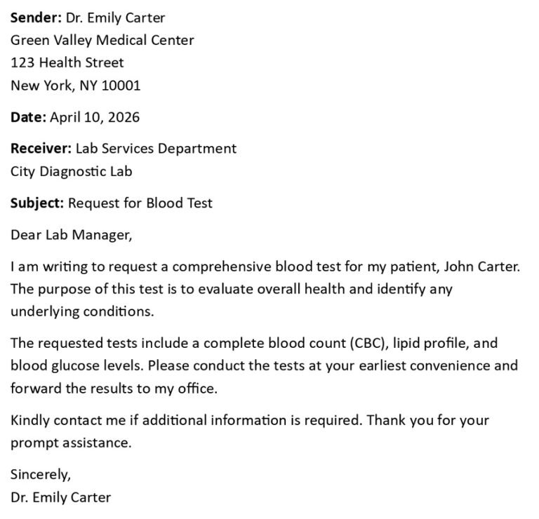 Test Request Medical Test Request Letter (USA Format + 5 Templates)