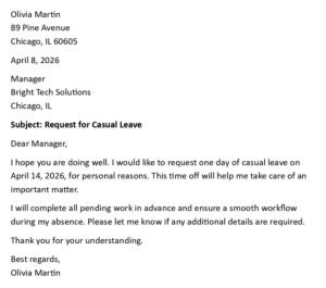 Casual Leave Application (USA Format + 5 Examples)