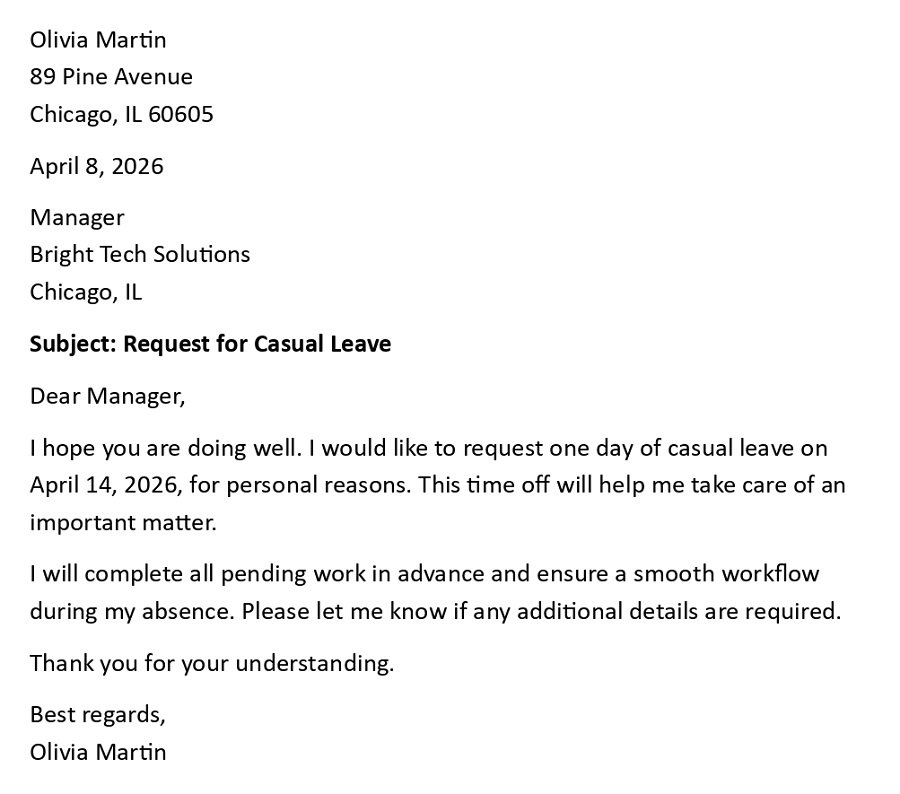 Request for Casual Leave