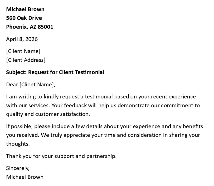 Request for Client Testimonial