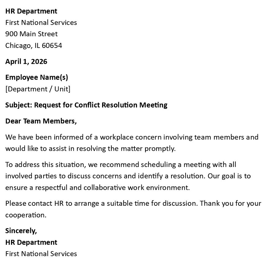 Request for Conflict Resolution Meeting