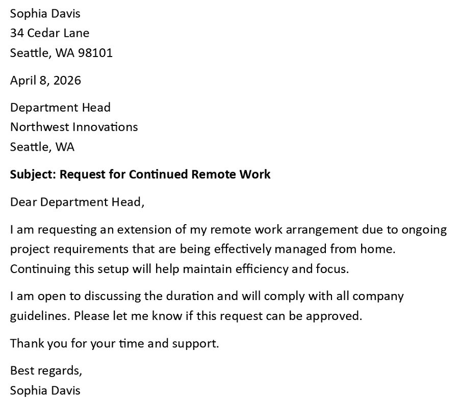 Request for Continued Remote Work