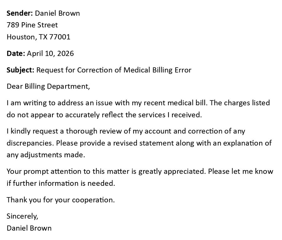 Request for Correction of Medical Billing Error