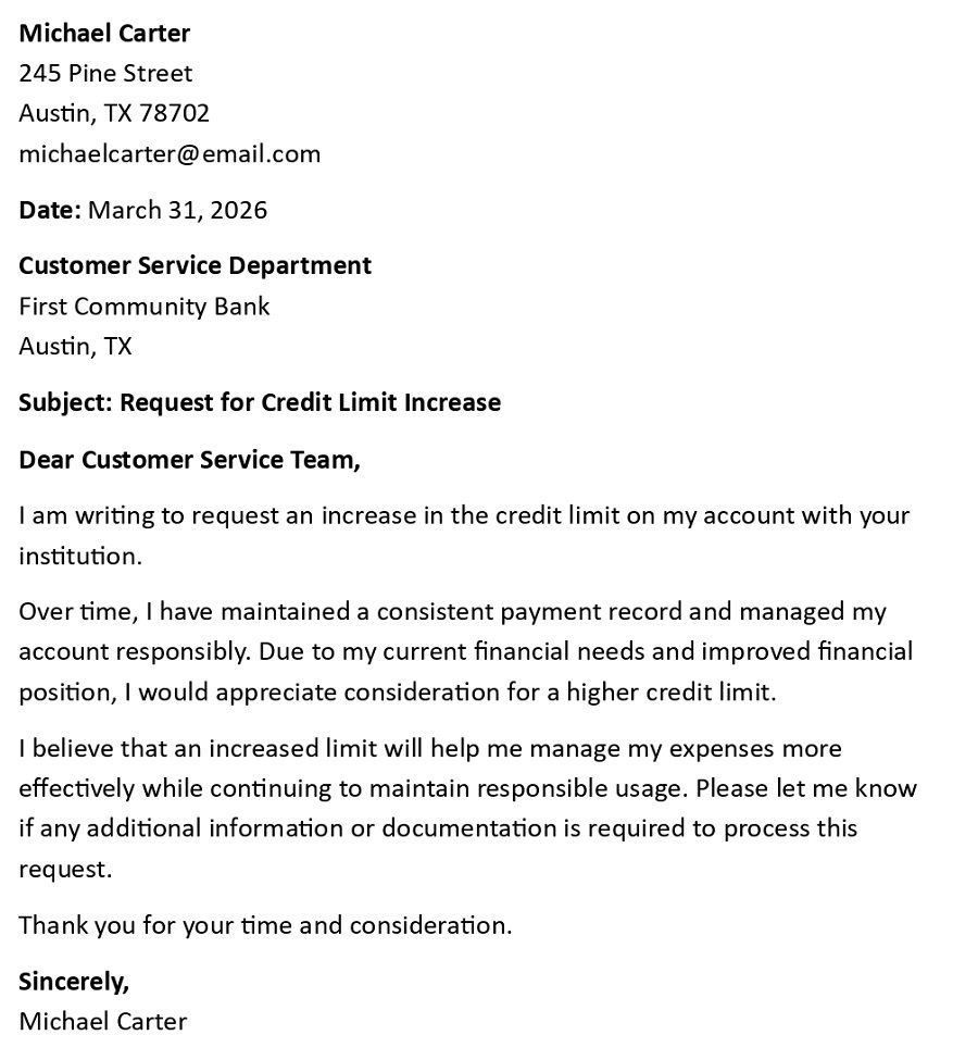 Request for Credit Limit Increase
