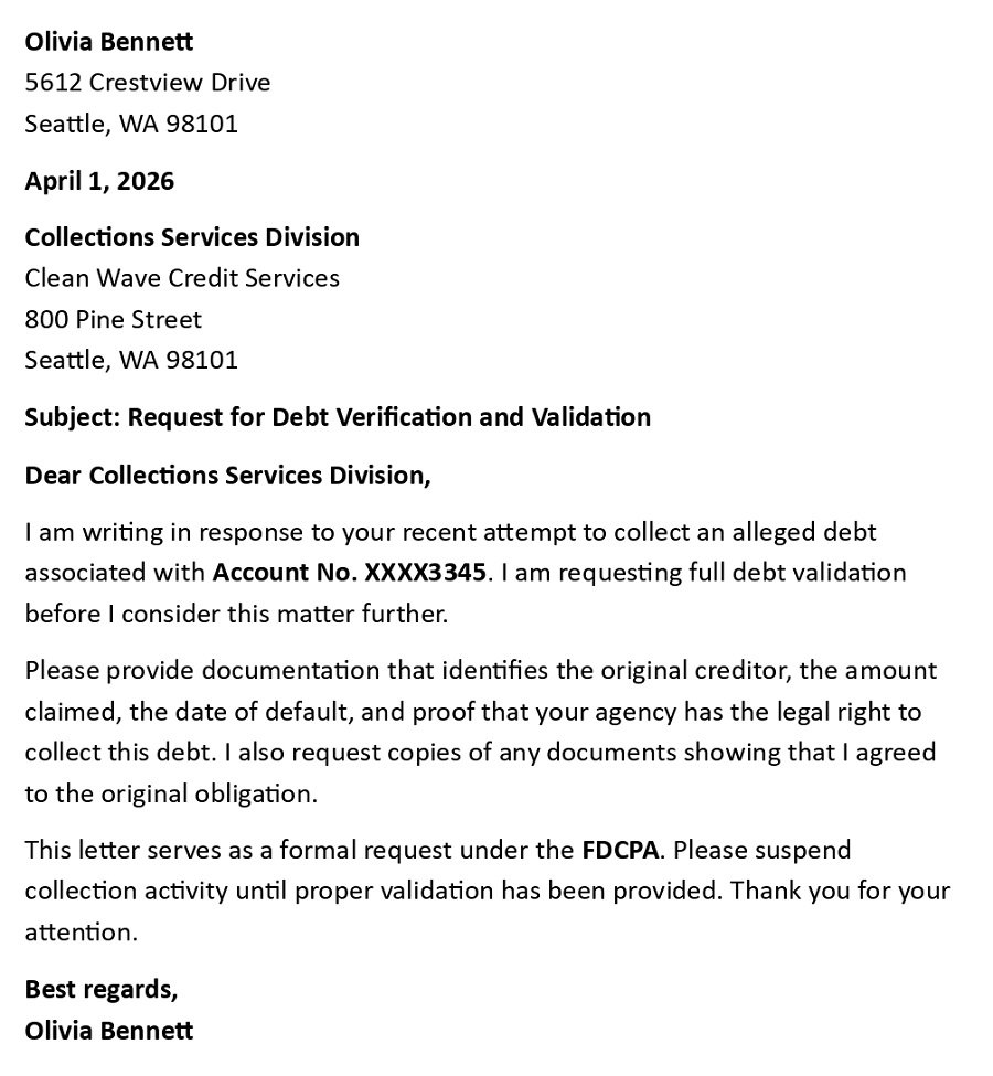 Request for Debt Verification and Validation