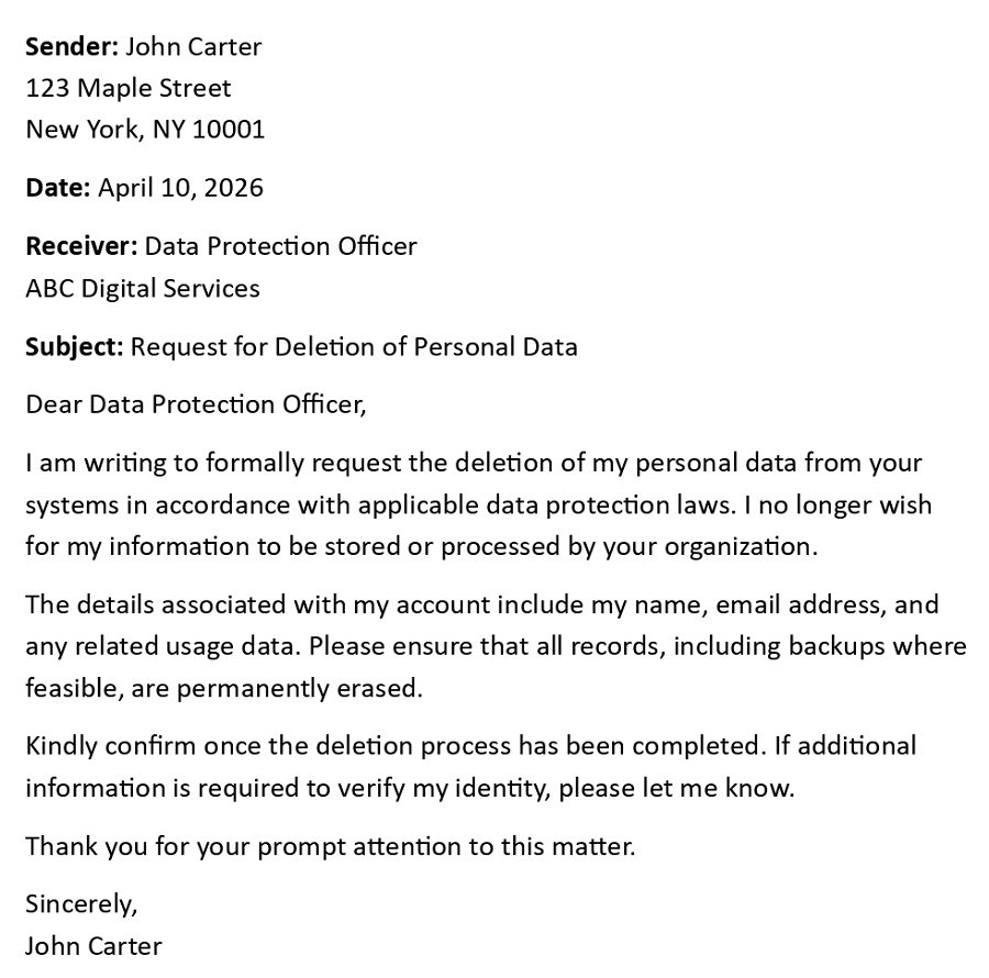 Request for Deletion of Personal Data