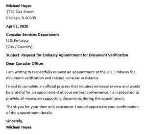 Embassy Appointment Request Letter (USA Format + 5 Examples)