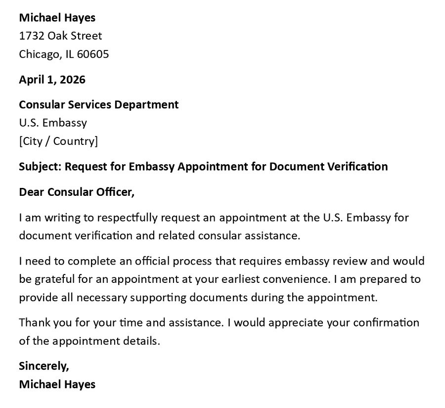 Request for Embassy Appointment for Document Verification