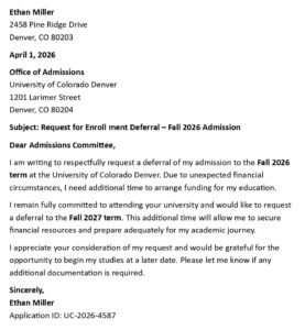 College Deferral Request Letter (USA Format + 5 Templates)